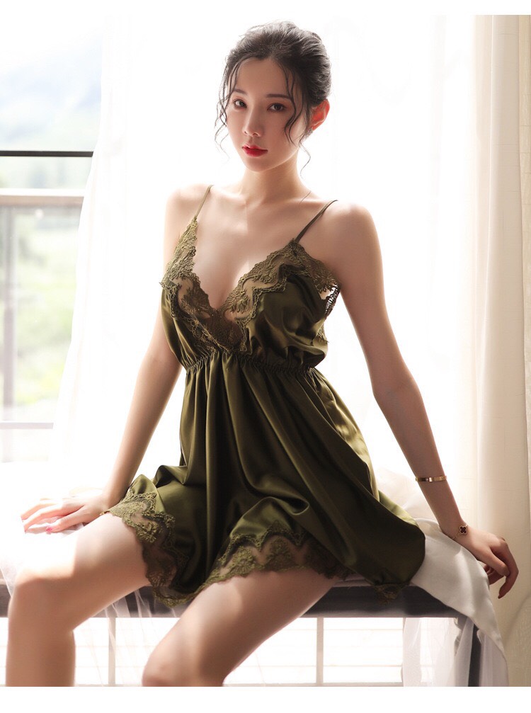 Váy ngủ nữ lụa satin trơn dáng xuông liền thân ad-10010