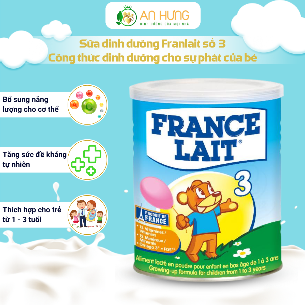 Sữa dinh dưỡng Franlait số 3 dành cho trẻ từ 1-3 tuổi