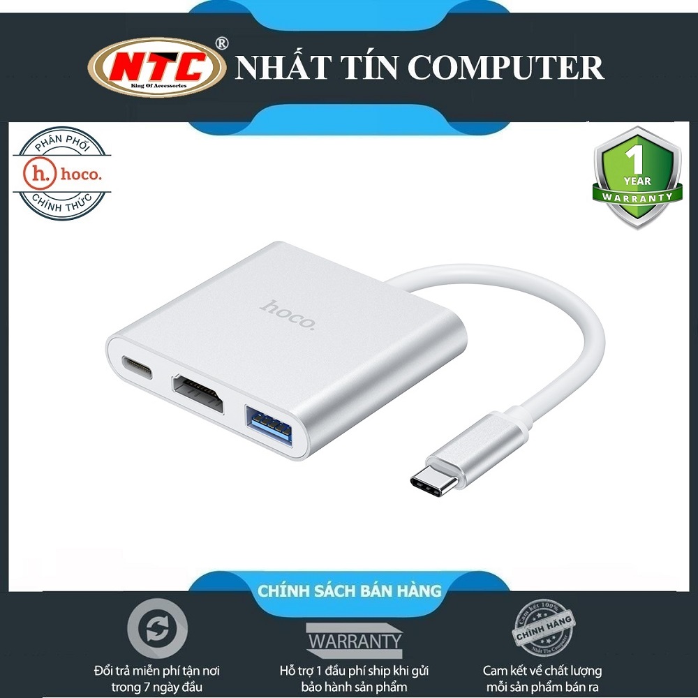 Cáp chuyển đổi typec sang hdmi/ usb/ typec hoco hb14 dây dài 15cm - hỗ trợ chất lượng 4k - hãng phân phối chính thức - nhất tín computer