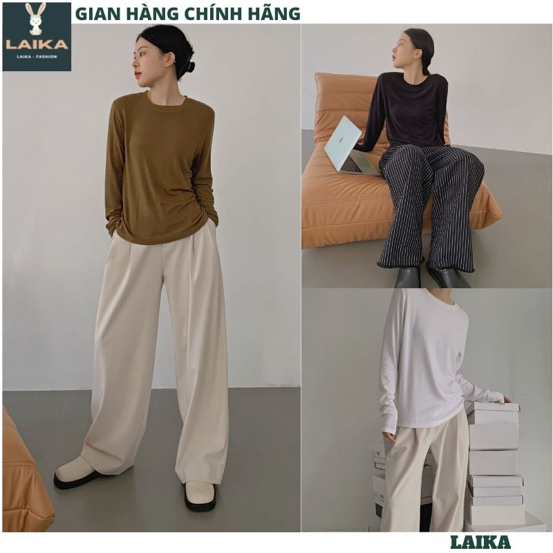 Áo thun dài tay chất giấy tăm mỏng nhẹ, Áo phông Giấy Dài Tay Cổ Tròn Basic Gam Màu Nhẹ Nhàng kèm ảnh thật - LAIKA