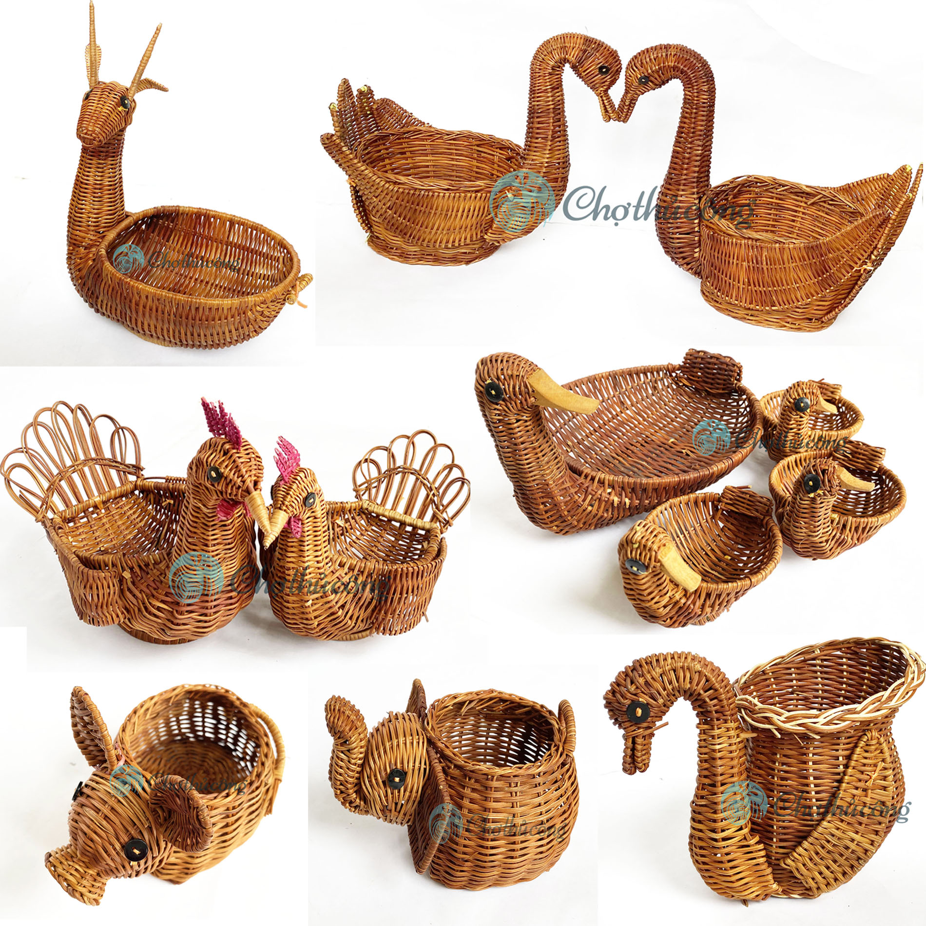 Giỏ mây tre đan, rổ mây tự nhiên đựng trái cây trang trí - Lọ hoa, bình hoa decor bằng guột