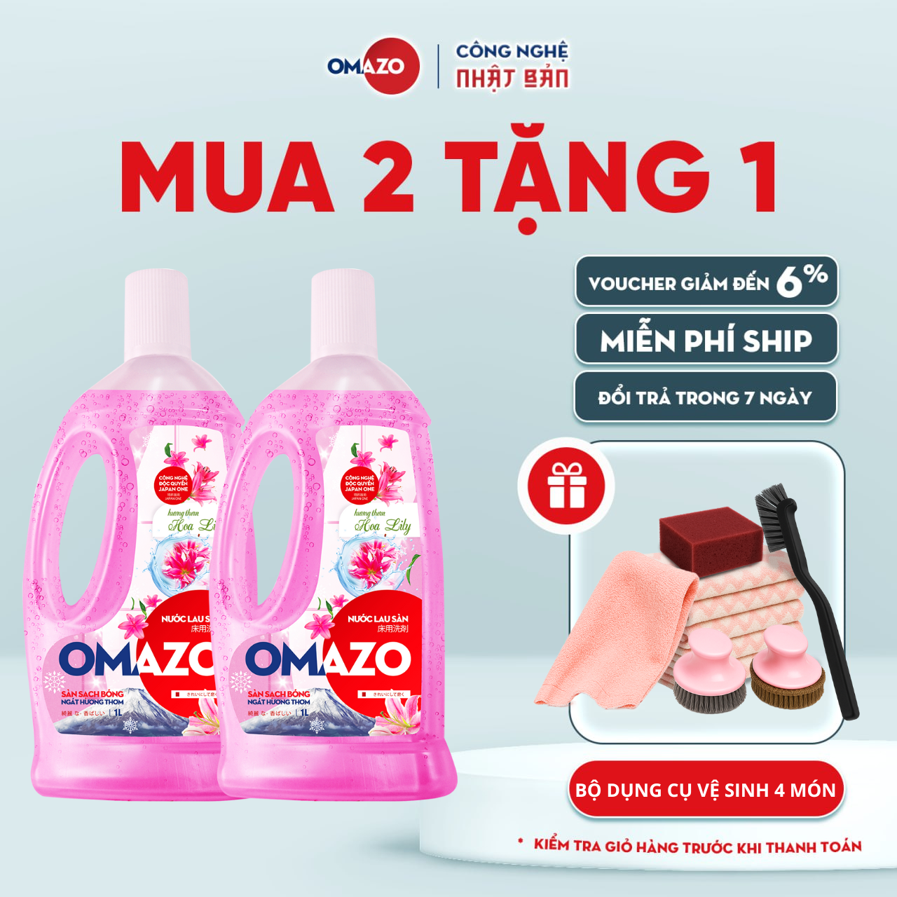 Combo 2 Chai Nước Lau Sàn Omazo Hương Hoa Lily Sạch Thơm Mát (1L x2)
