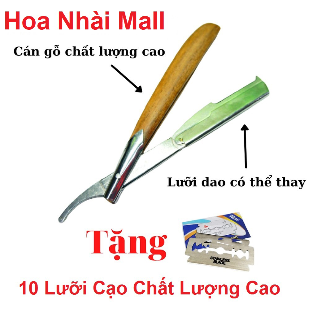 Dao Cạo Râu Tóc Mặt Tỉa Chân Mày Cán Gỗ Đa Năng Tặng Kèm 10 Lưỡi Cạo