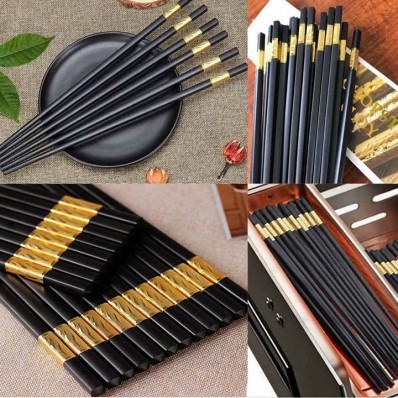 Bộ 10 đôi đũa Japan chống trơn trượt mạ vàng bạc cực sang trọng cho gia đình, sang trọng cho mâm cơm