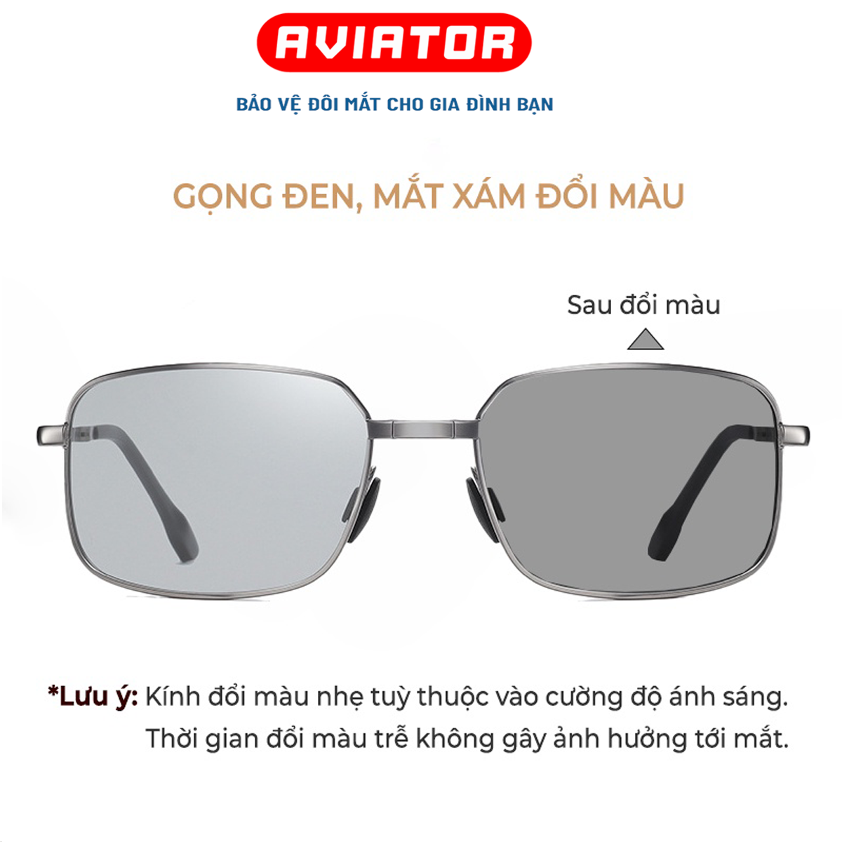 Kính mát nam thời trang, kính mắt đi ngày và đêm mắt vuông tròng phân cực, gọng kính gập tiện lợi a615