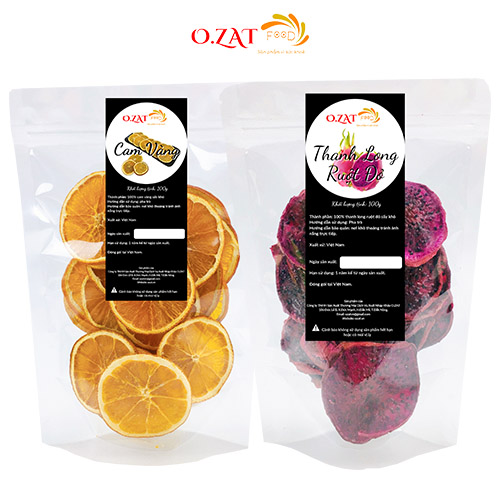 Detox cam thanh long ruột đỏ cắt lát sấy khô o.zat mỗi loại 100g