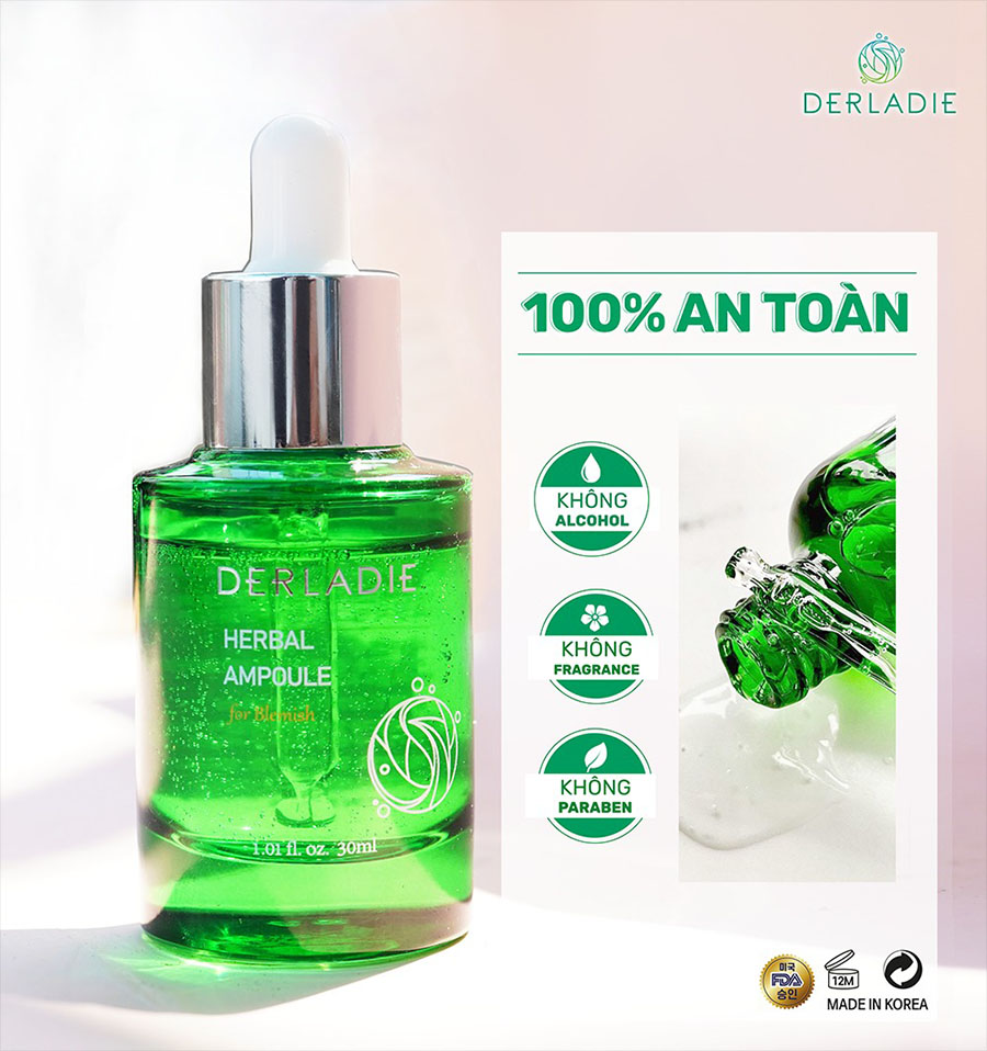 Tinh chất thảo dược xoá tan mụn Derladie herbal ampoule for blemish 30ml