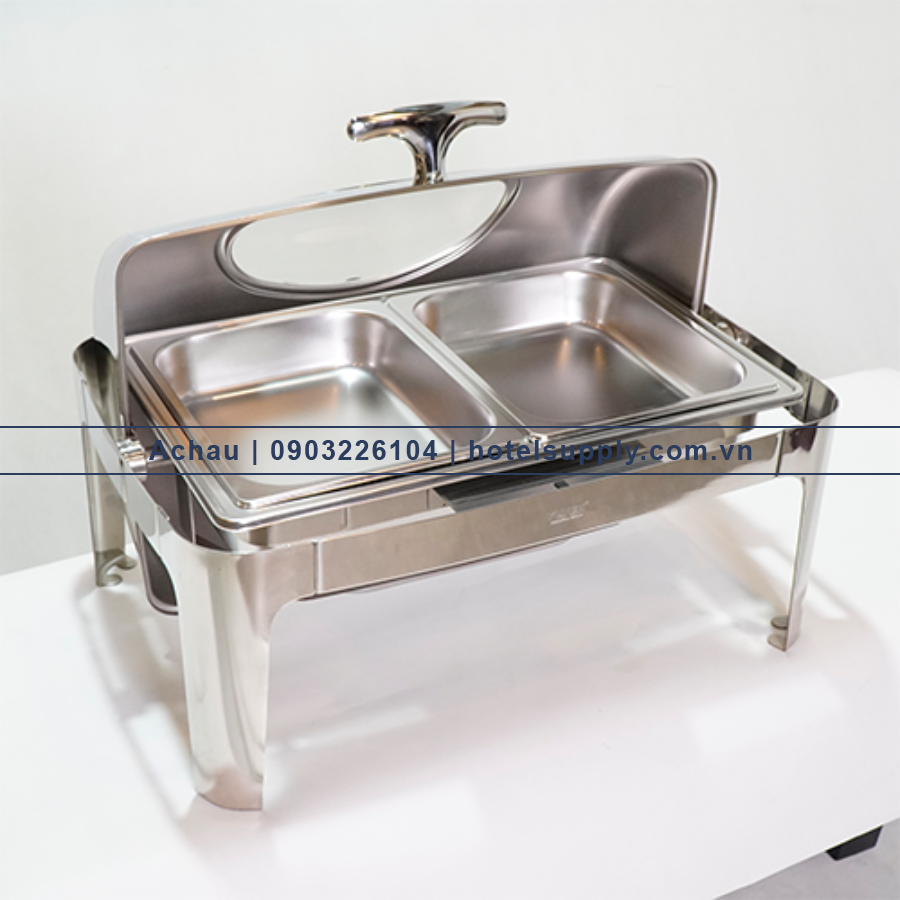 Nồi hâm nóng thức ăn soup cháo buffet hình chữ nhật Nắp có kính Dùng cho nhà hàng khách sạn