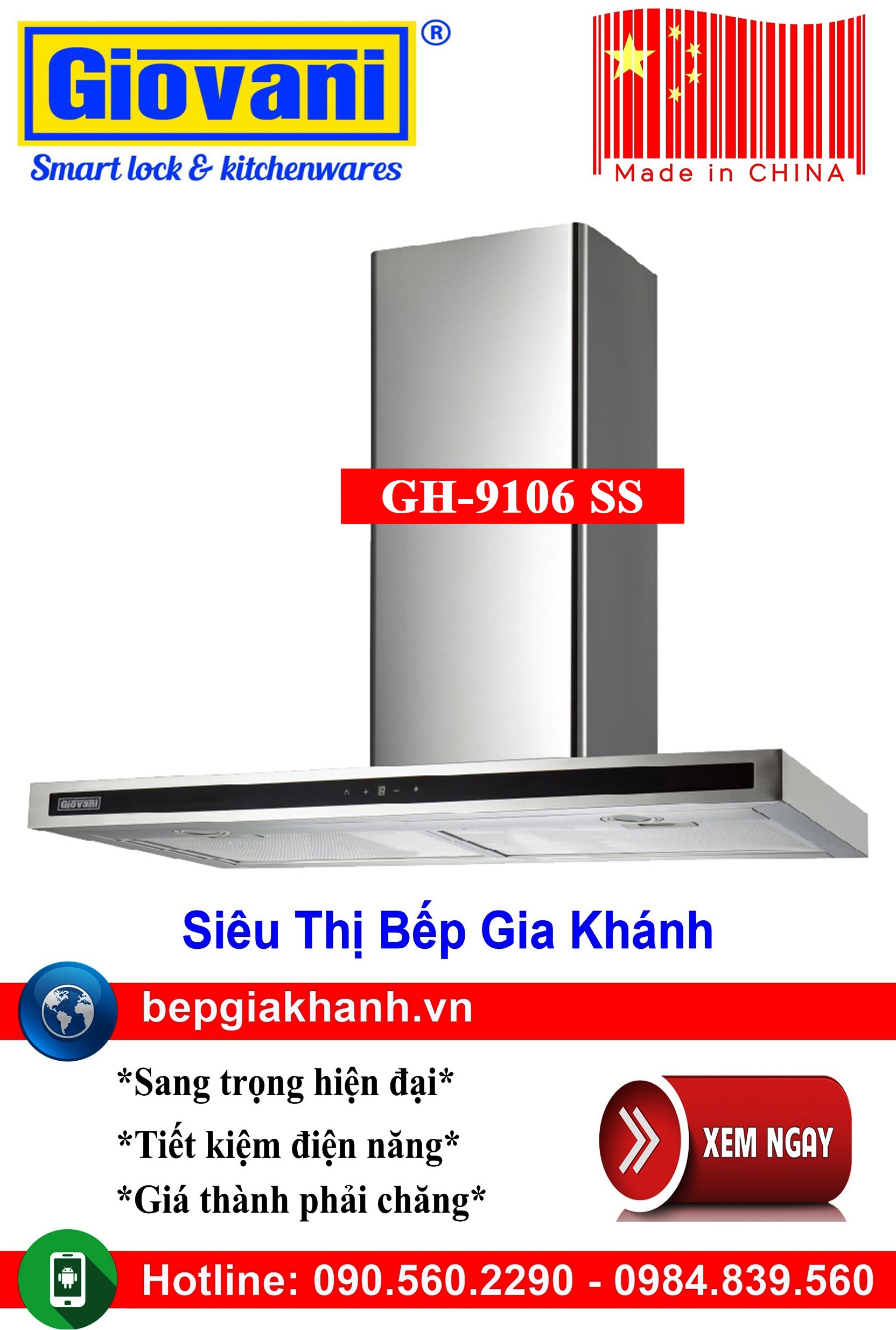 [HCM]Máy hút mùi nhà bếp dạng phẳng 90cm Giovani GH-9106 SS sản xuất Trung Quốc, máy hút mùi nhà bếp, máy hút mùi bếp, máy hút mùi kính cong, máy hút mùi canzy, máy hút mùi mini, máy hút mùi âm trần, máy hút mùi electrolux, may hut mui