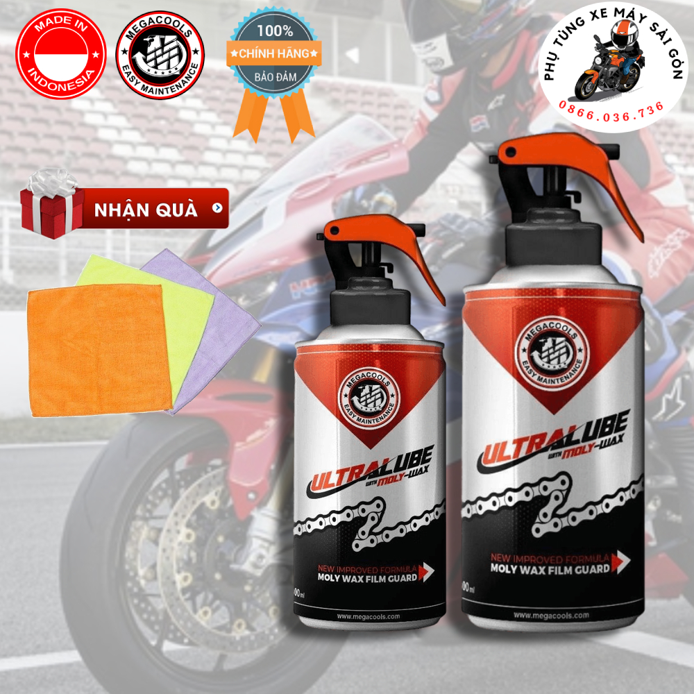 Xịt dưỡng sên Megacools Ultra Lube 300ml không văng - Nhập khẩu Indonesia