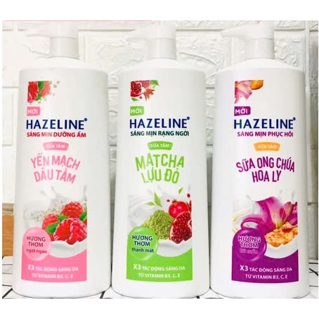 Sữa tắm Hazeline Yến Mạch Dâu Tằm Mtacha Lựu Đỏ Sữa Ong Chúa Hoa Ly chai 670G