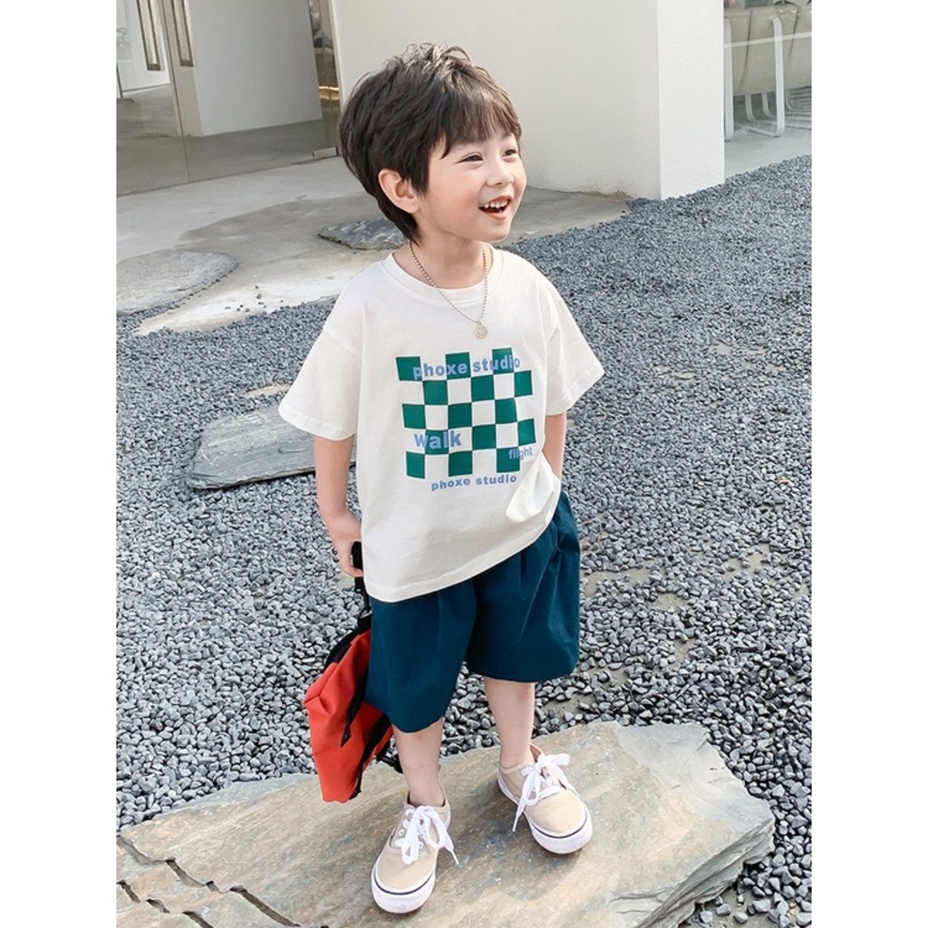 Áo bé trai bé gái KANGMIN KIDS,Set cộc tay bé trai chất Cotton Cực Xịn QATE22, quần áo trẻ em từ 7-18kg