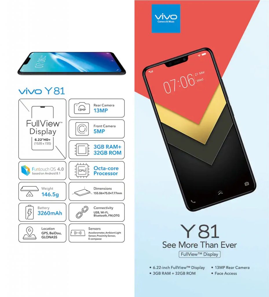 Vivo Y81s màn hình siêu rộng 6.22 in LCD IPS cấu hình khủng RAM 3GB bộ nhớ 64GB