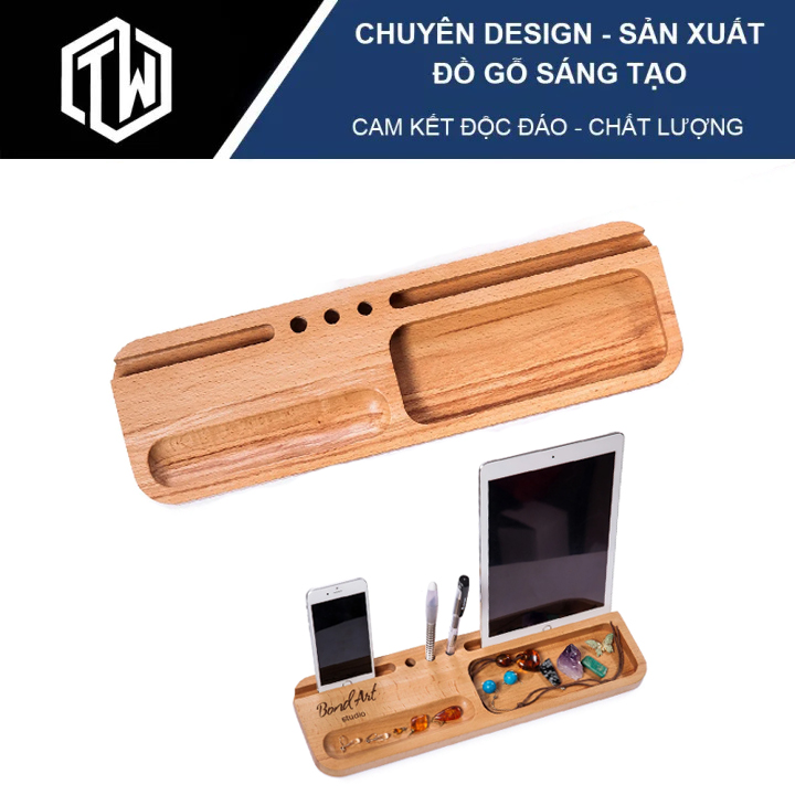 Kệ gỗ để bàn đa năng kiêm Giá đỡ điện thoại, kệ đựng giấy note, lịch để bàn, bút TiTi TMS04