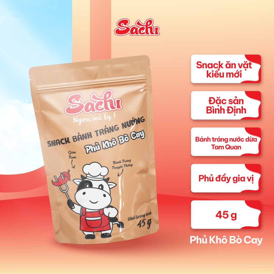 Bánh tráng dừa nướng tẩm khô bò sachi 45gam