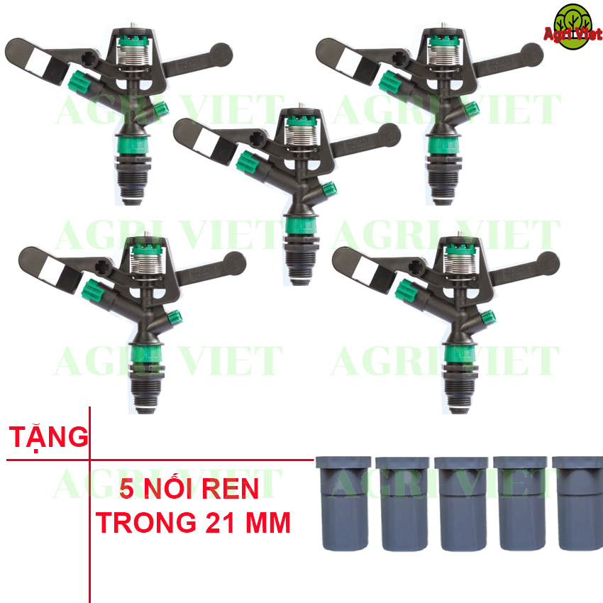 [HCM]Bộ 05 Béc phun cánh đập trung 2 tia răng ngoài phy 21mm chuyên dùng tưới cây ăn quả cây công nghiệp...tặng kèm 05 nối ren trong 21.