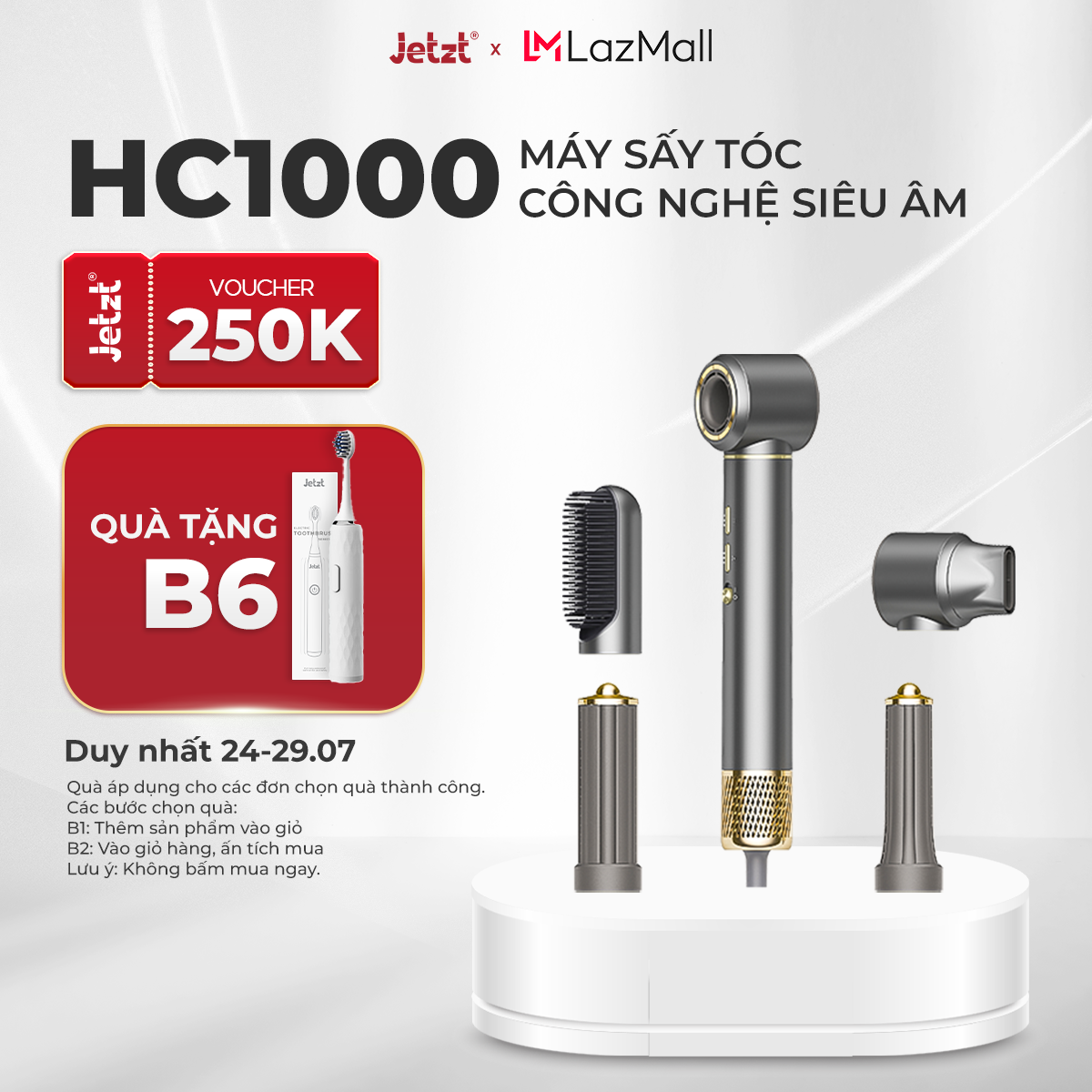 Máy sấy tóc ion âm Jetzt Care HC1000 - Công nghệ chống bức xạ hiện đại, an toàn tuyệt đối cho trẻ em và phụ nữ có thai