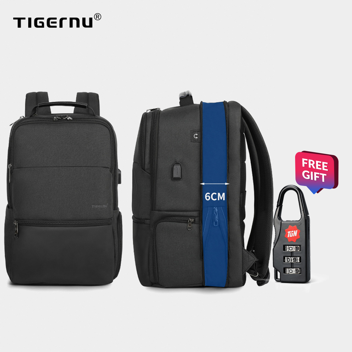 Tigernu 3905 L Mới Dung Lượng Lớn Du Lịch 19  Chống trộm Laptop Lưng Nam Chống Thấm Nước Thời Trang Có Cổng Sạc USB Nam