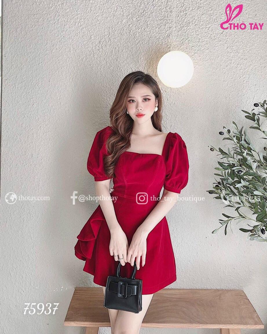 [HCM]ĐẦM XÒE DỰ TIỆC CỔ VUÔNG XOẮN EO DỄ THƯƠNG