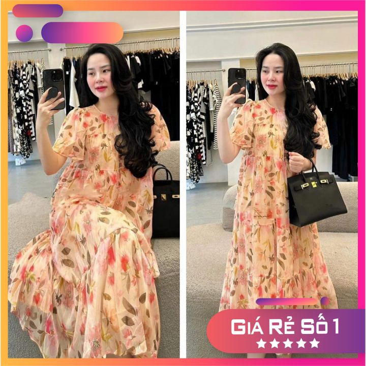 ĐẦM BẦU -VÁY BẦU CÔNG SỞ hoa nhí dáng dài bánh bèo cho mẹ bầu