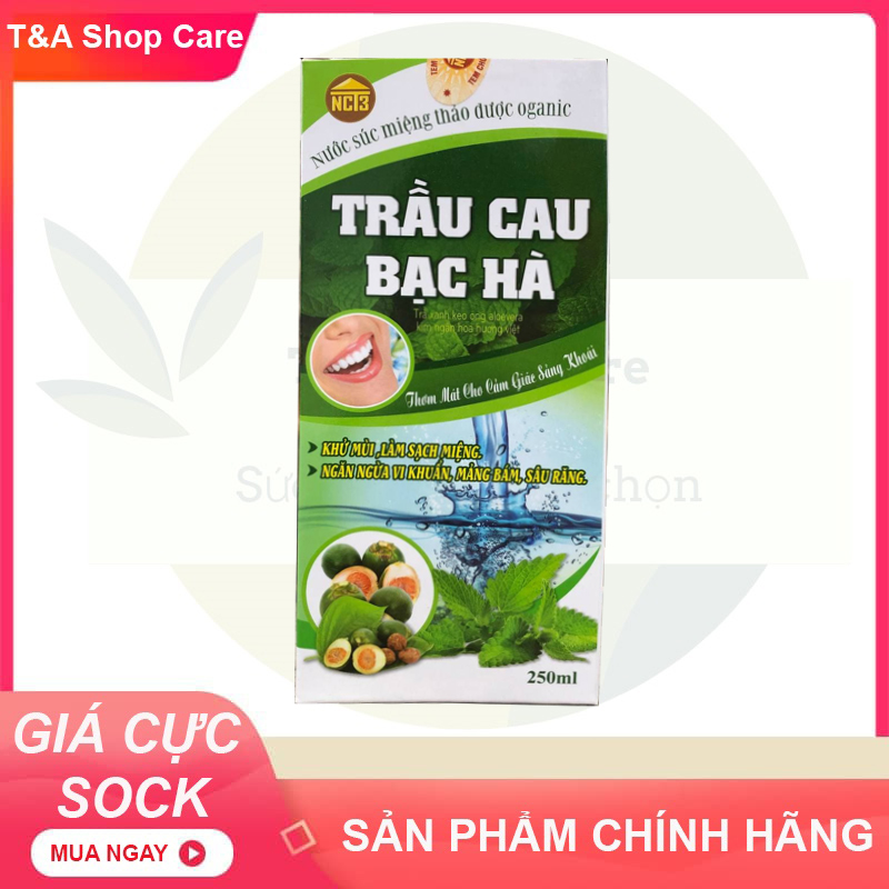 Nước súc miệng thảo dược Organic Trầu Cau Bạc Hà ngăn ngừa sâu răng chai 250ml