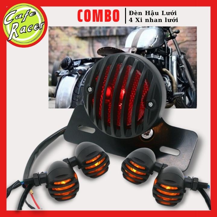 Combo độ CAFE RACER gồm 1 đèn hậu lưới và 4 xi nhan lưới  hợp kim sắt cao cấp chuyên dùng độ win, Gn125, CG125, CUB