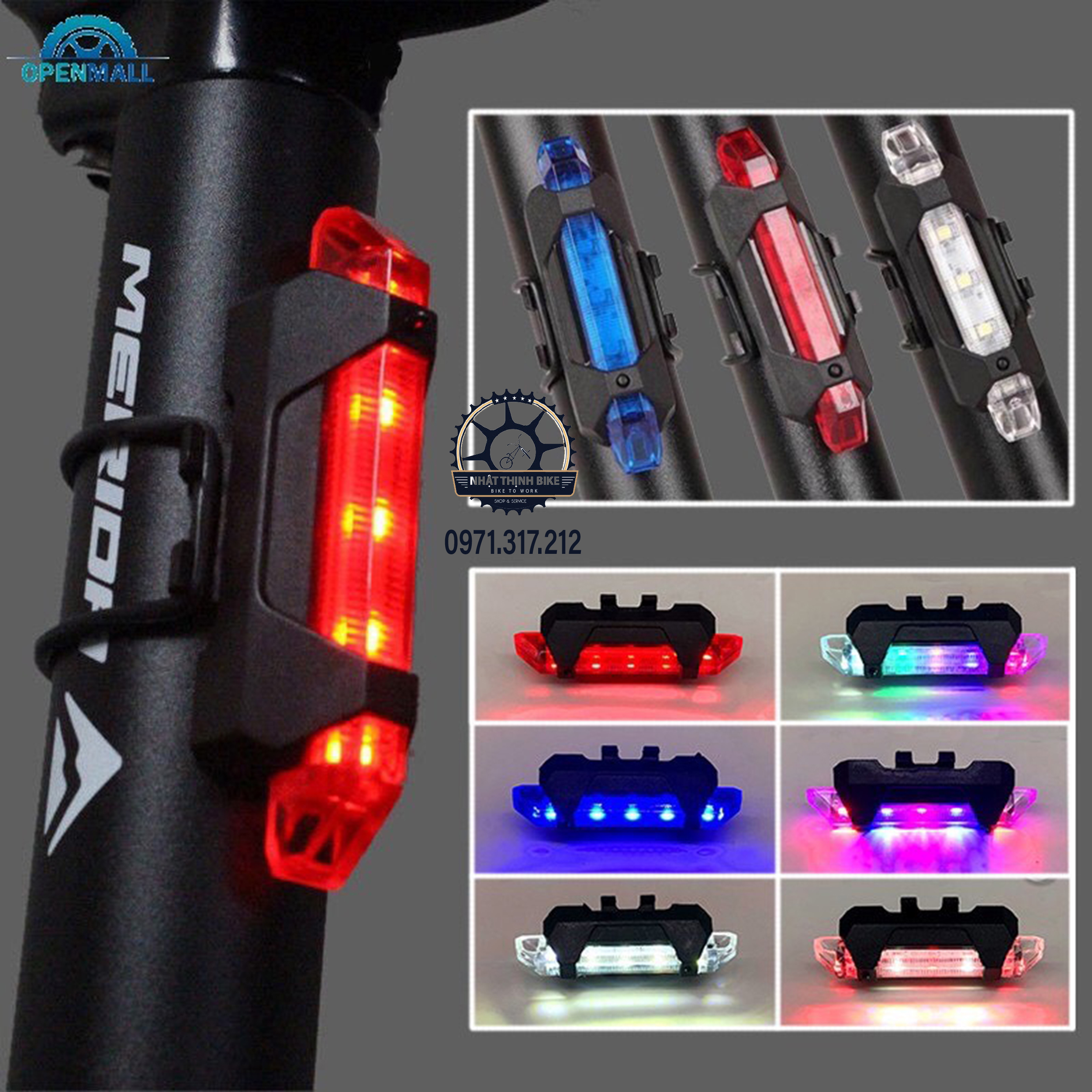 Đèn hậu xe đạp đèn sau xe đạp sạc USB 5 led chống nước