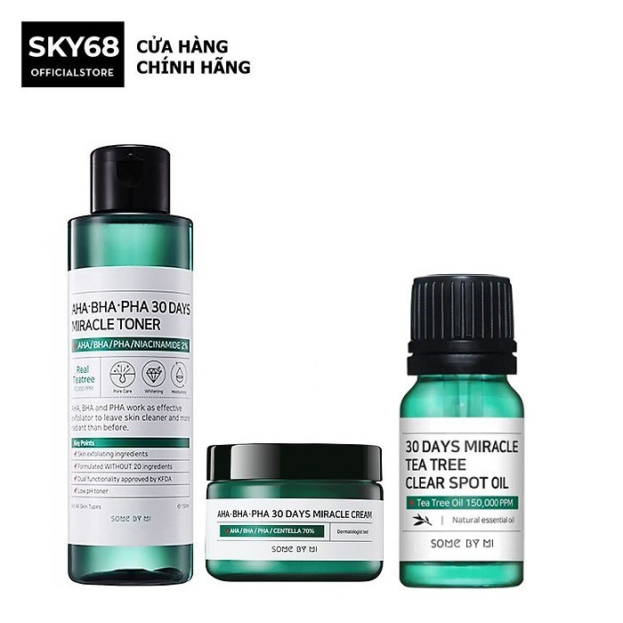 Bộ 3 sản phẩm giảm mụn, kháng khuẩn, phục hồi da some by mi 30 days miracle
