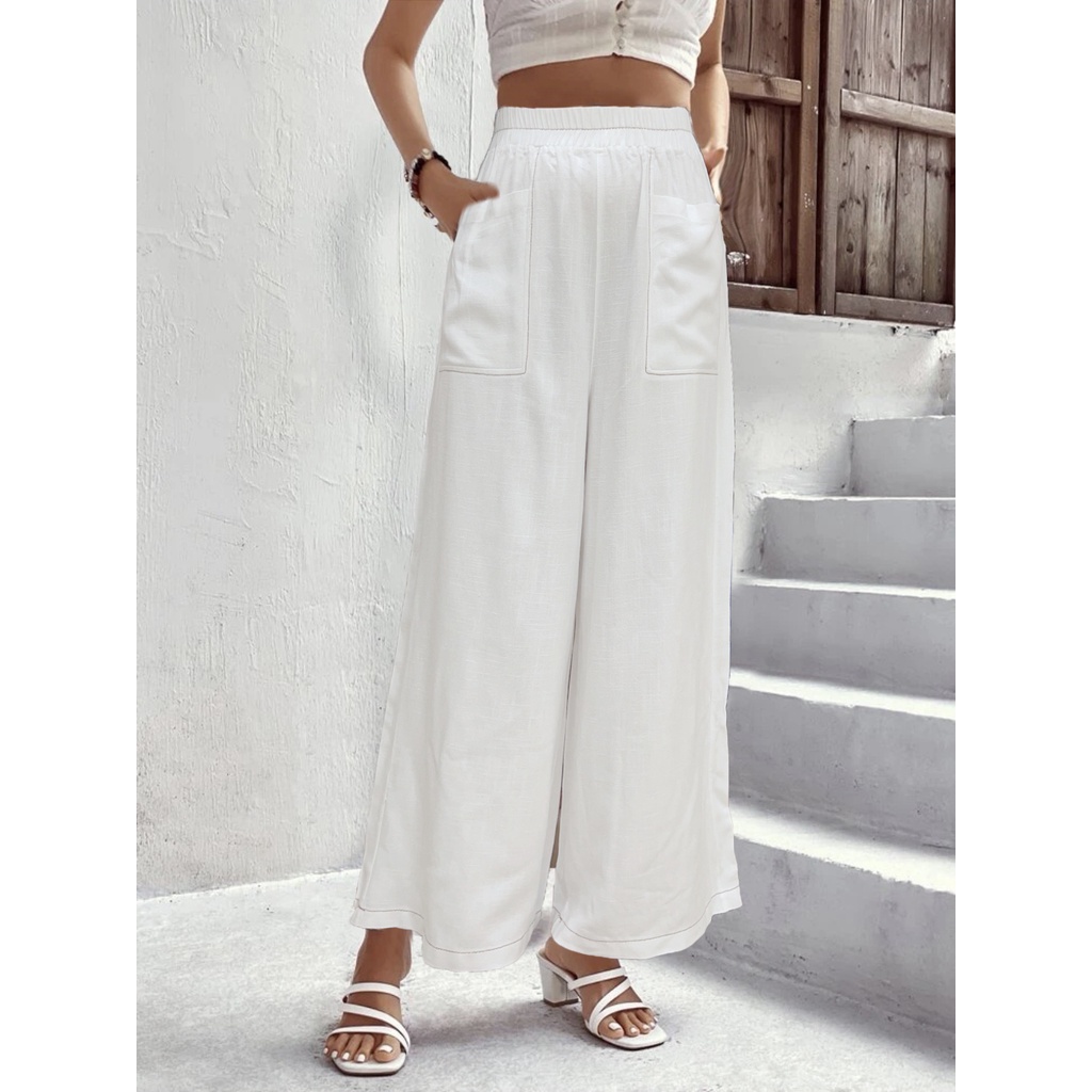 Quần ống rộng nữ chất linen thoáng mát , sang trọng