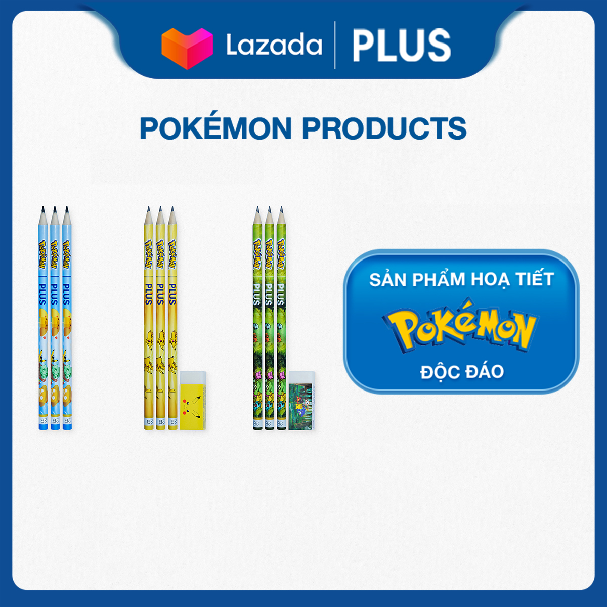 Hộp 12 Bút Chì 2B PLUS Phác Thảo Hình Pokemon - Chất Lượng Cao Cấp