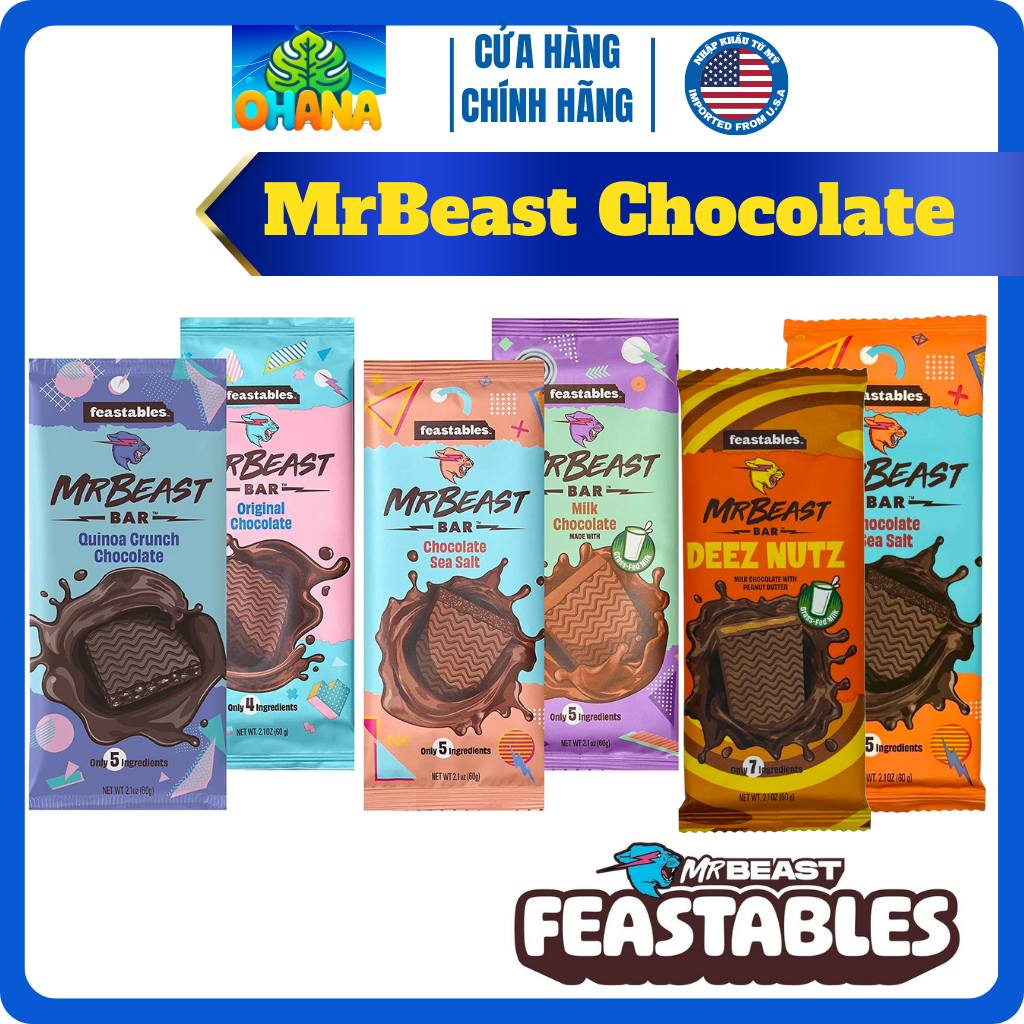 Kẹo socola mrbeast - chocolate mr beast bản giới hạn - Kẹo Socola Mỹ Feastables MrBeast Chocolate Ba