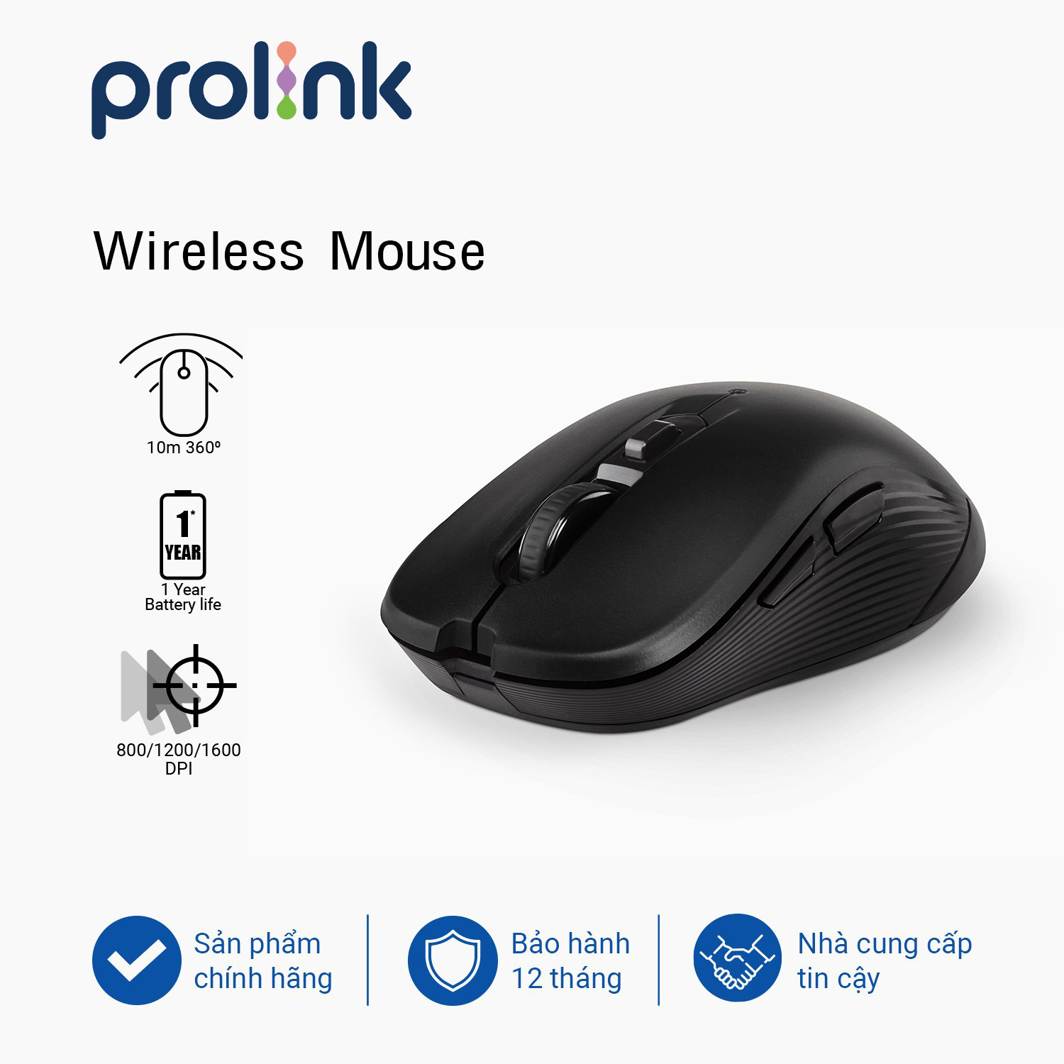 Chuột không dây PROLiNK PMW6009 độ nhạy cao, tiết kiệm pin dành cho PC, Macbook, Laptop