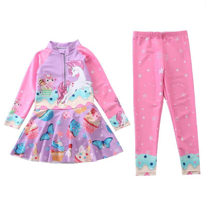 Set bơi tay dài kèm quần dài cho bé gái, bộ bơi chống nắng, đồ bơi đẹp bé gái, đồ bơi cho bé gái size lớn, đồ bơi năng động cho bé