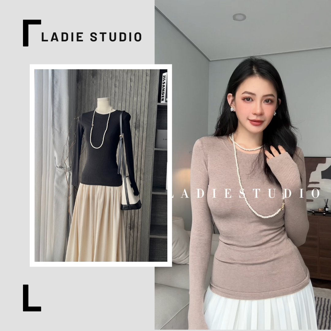 Áo thun tay dài Basic Top chất thun mịn có lót lông dáng dài, AO40, Ladie Studio