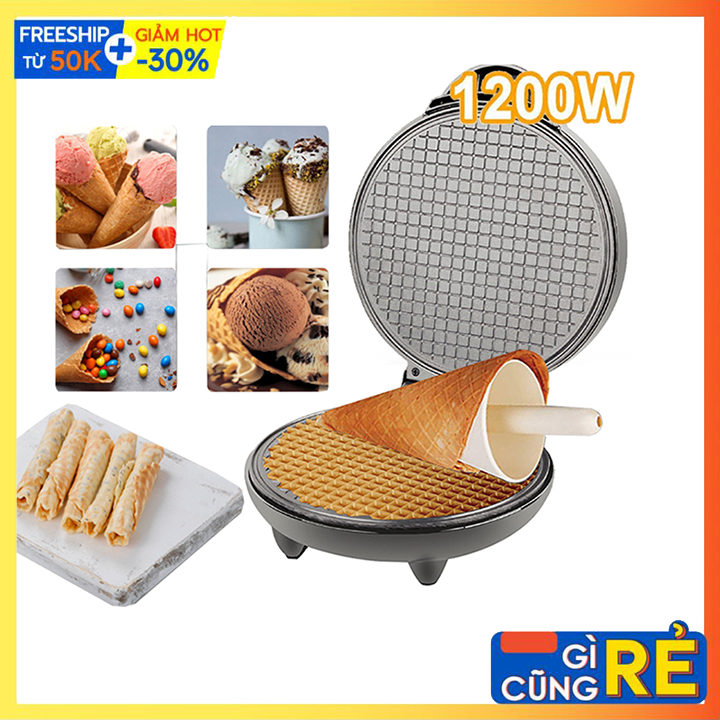 Máy làm bánh quế, kem ốc quế cuộn khuôn lớn 1200W
