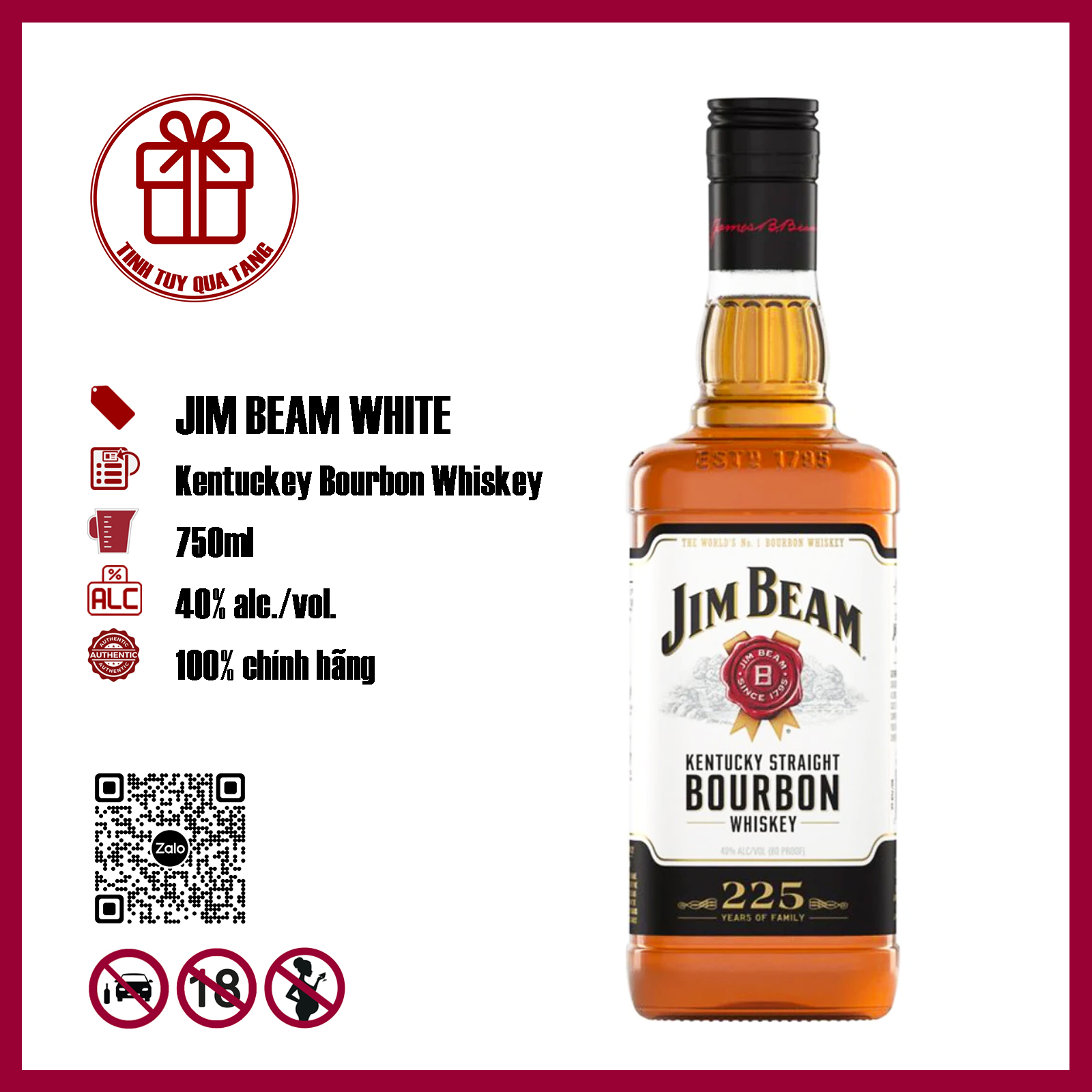 Jim beam white dung thích 750ml/1000ml nồng độ 40%