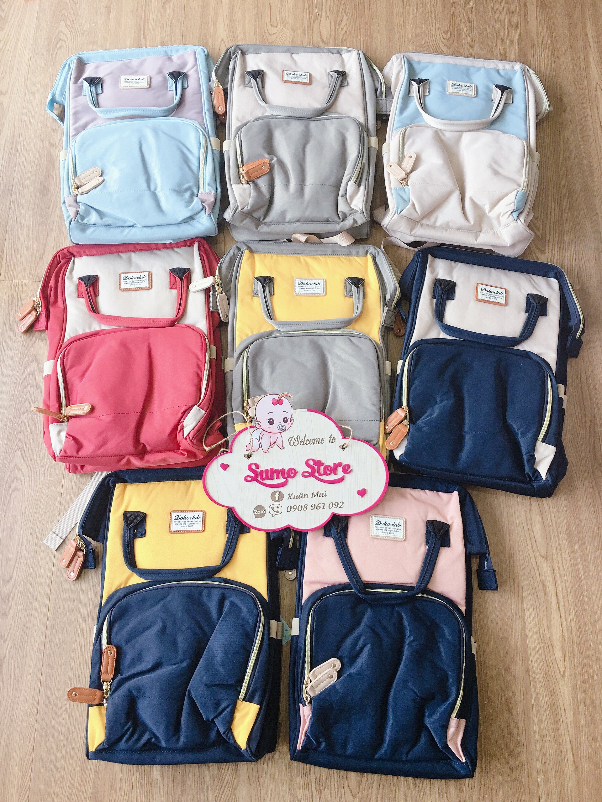 Balo bỉm sữa cho mẹ và bé Dokoclub phiên bản VIP siêu xịn có 13 ngăn đựng thoải mái chống thấm nước [HÀNG CHÍNH HÃNG]