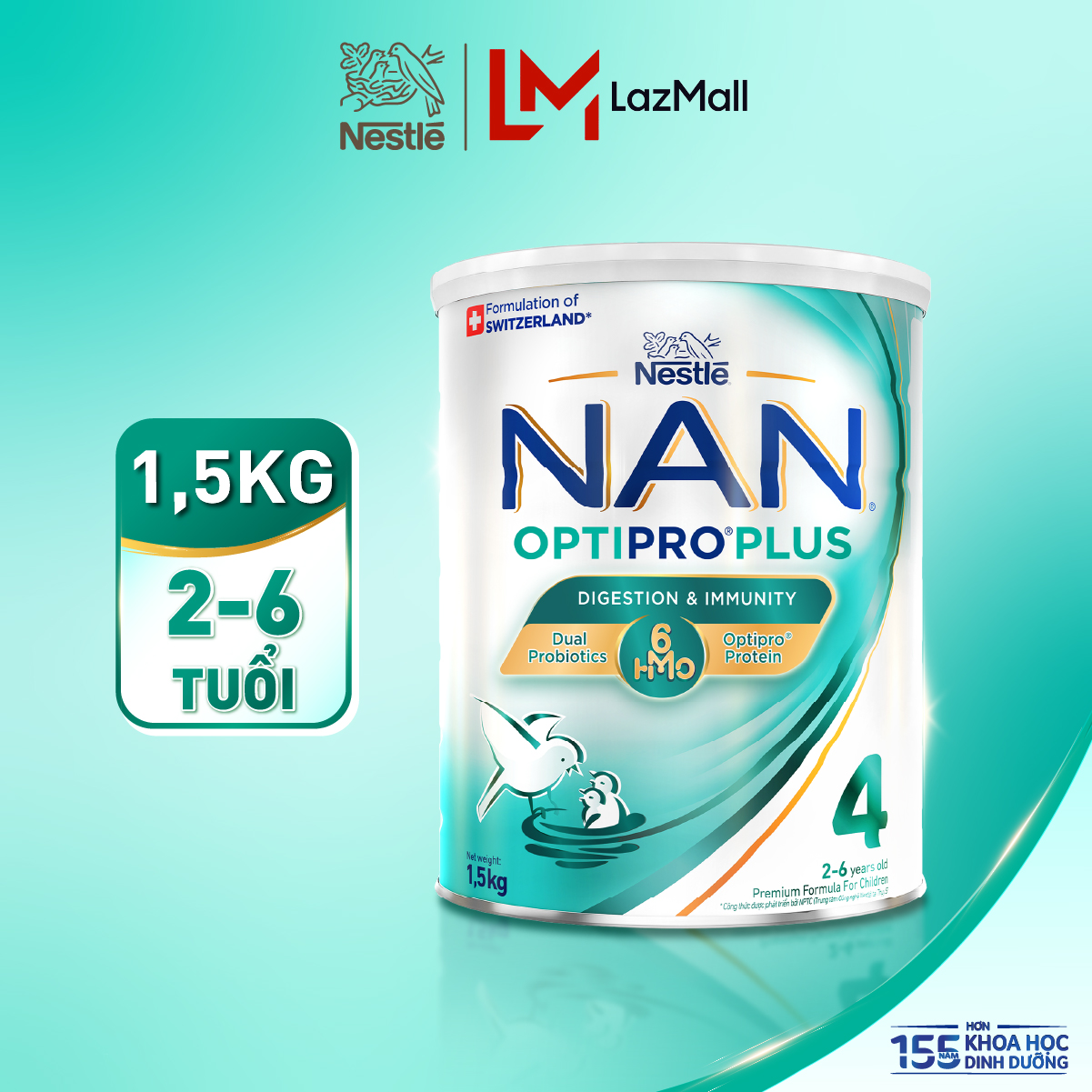 [CHỈ 25-29.10 QT ĐƠN 599K/799K/1299K] Sữa bột Nestle NAN OPTIPRO PLUS số 4 1500g Công Thức Thụy Sĩ Cho Bé 2 - 6 Tuổi Có Đạm OPTIPRO, 6HMO  Lợi Khuẩn Kép