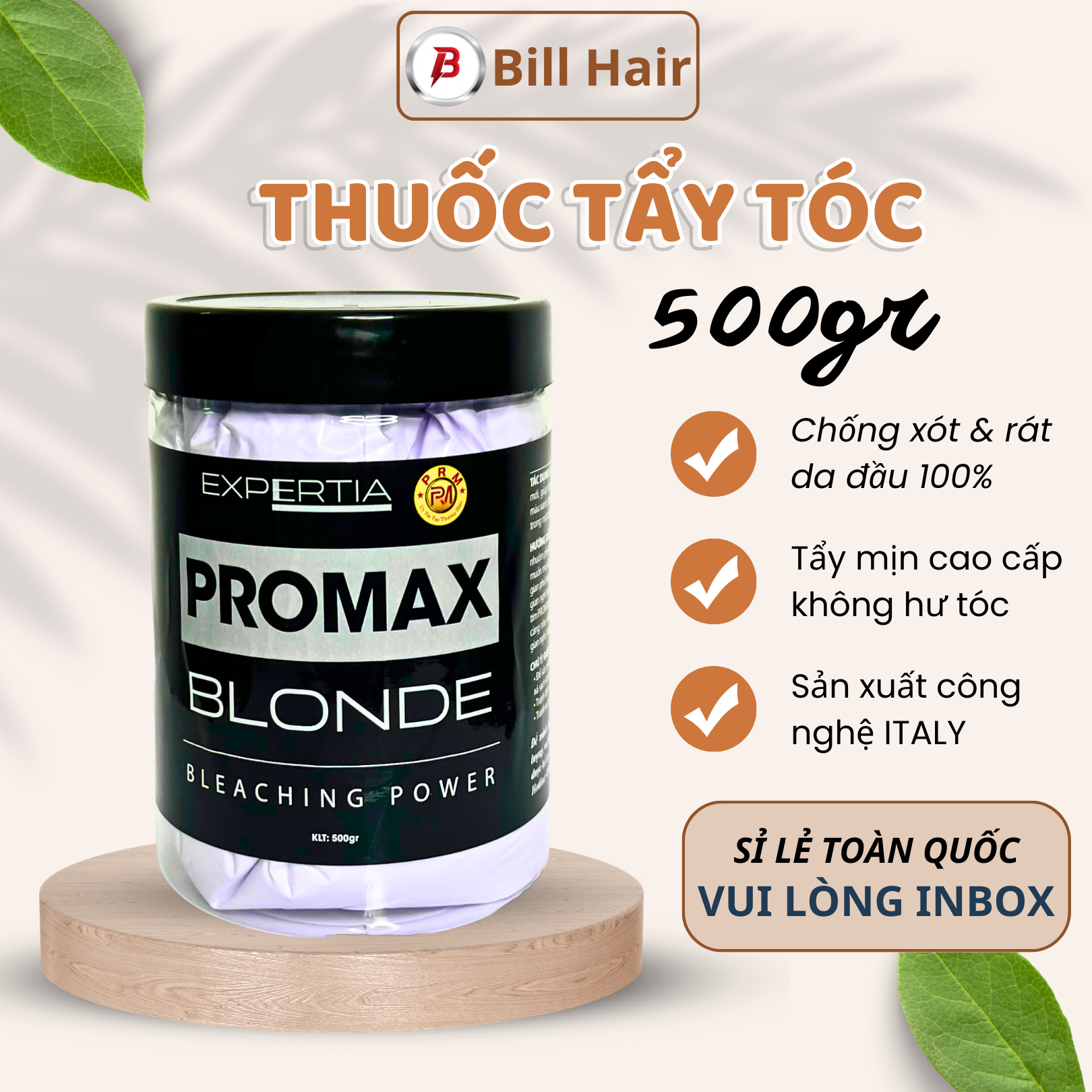 Thuốc tẩy tóc ProMax, Bột tẩy tóc cao cấp không xót da đầu, tặng kèm oxy trợ nhuộm và gang tay Bill Hair, Billhair