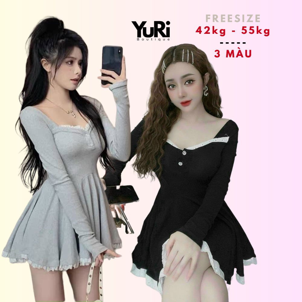 Đầm xòe tay dài phối ren sang trọng - 3 Màu tươi đẹp