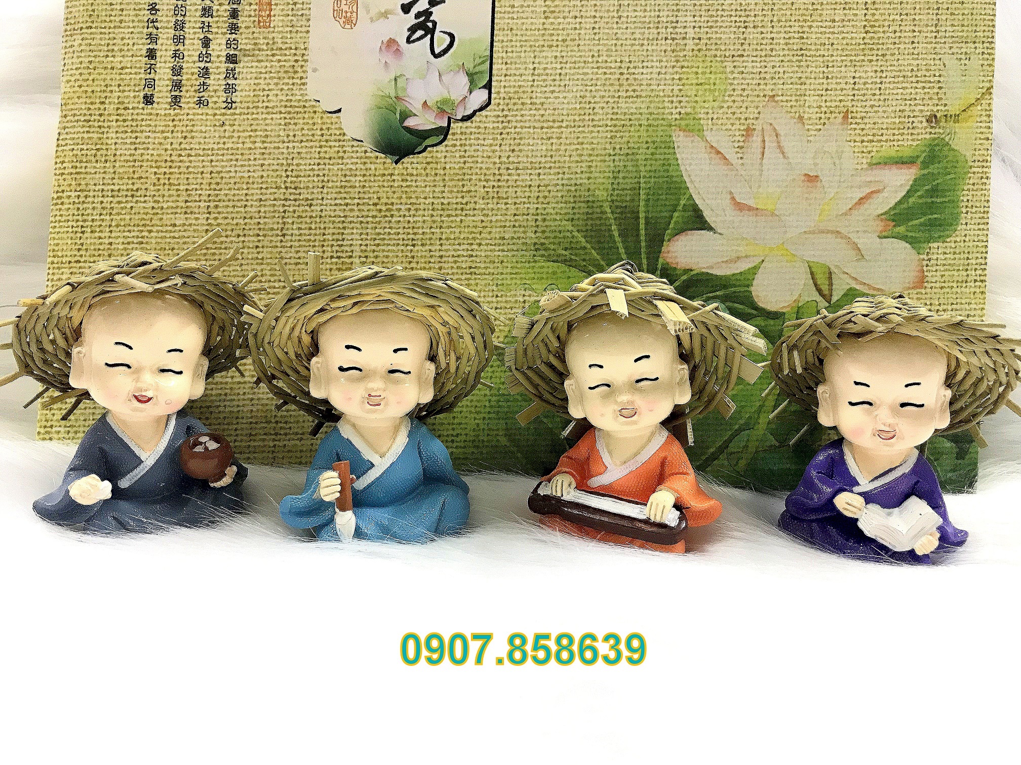 [HCM]Bộ 4 tượng chú tiểu cầm kỳ thi họa ( Hình Thật )