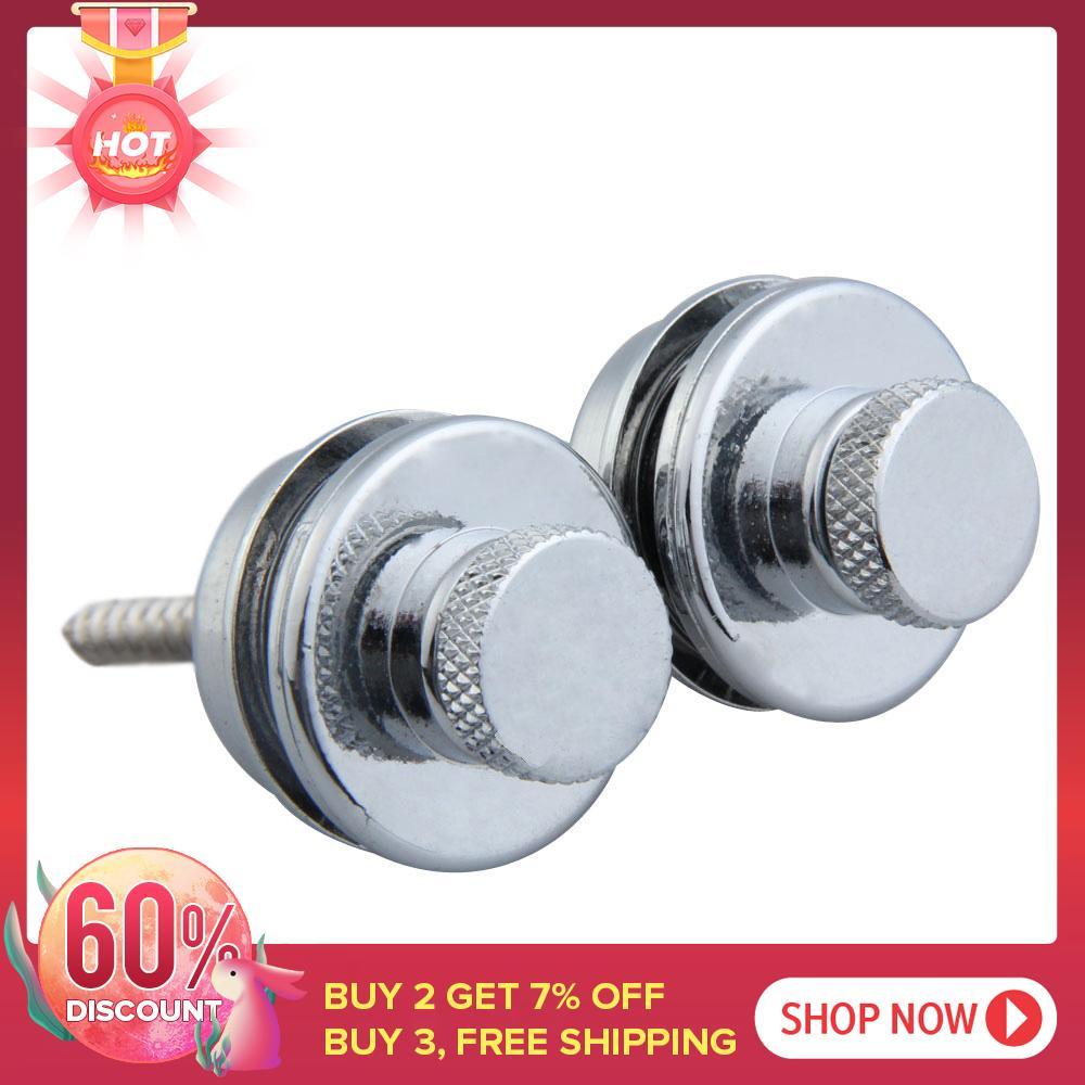 2 cái Đàn Guitar Điện Bass Dây Đeo Khóa Straplock Đầu Dẹp An Toàn Bạc