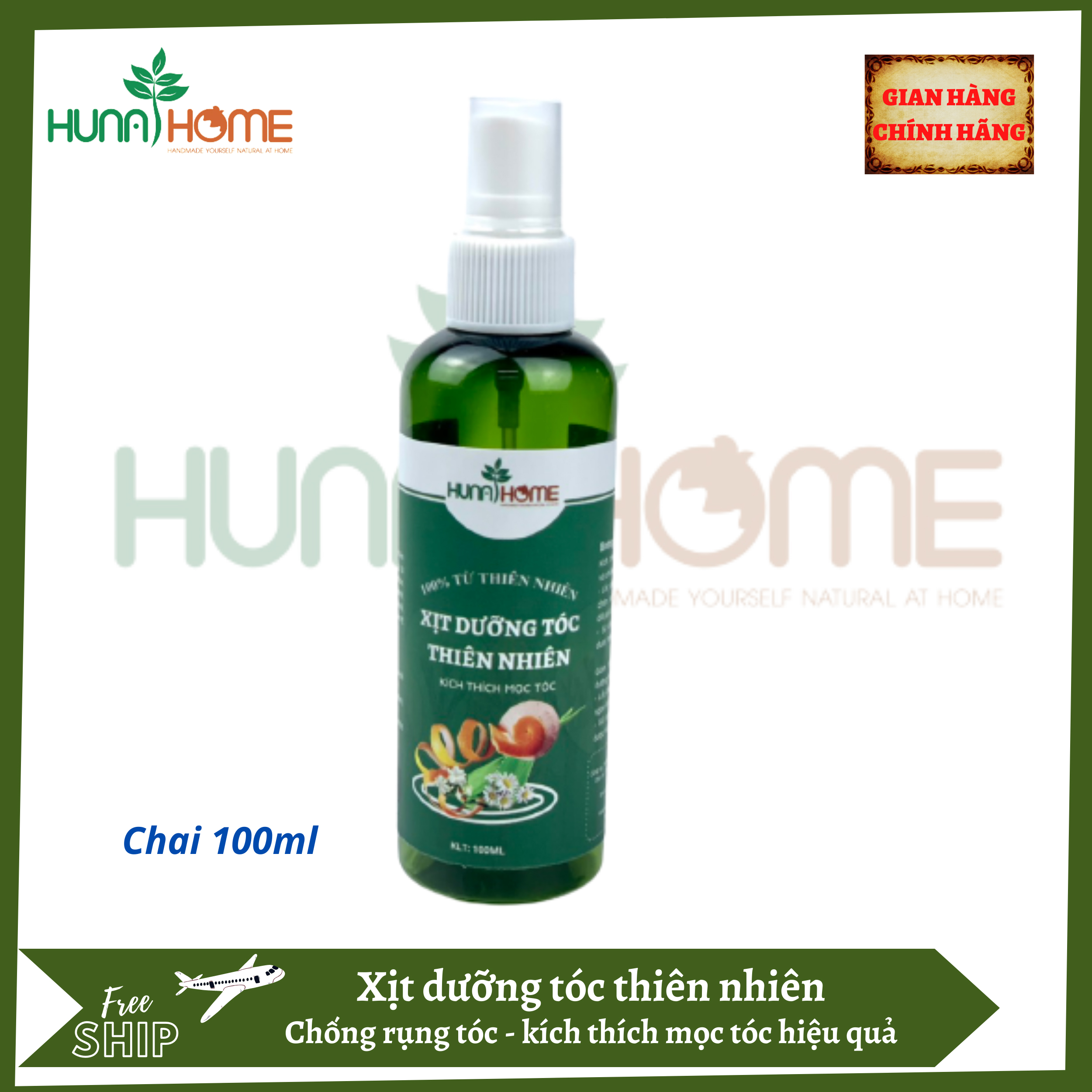 Xịt dưỡng tóc thiên nhiên Hunahome - kích thích mọc tóc giúp tóc bóng khỏe