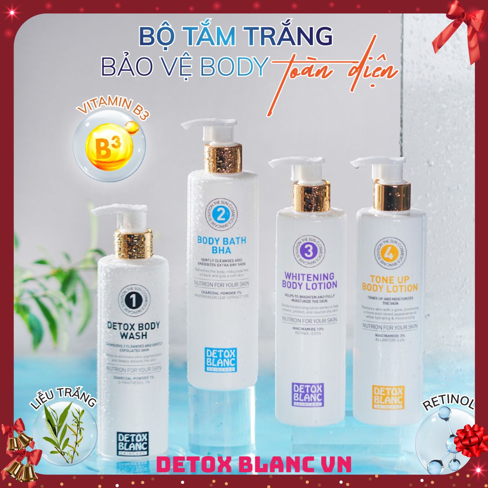 Bộ tắm dưỡng trắng bạt tone da ngăm lì detoxblanc