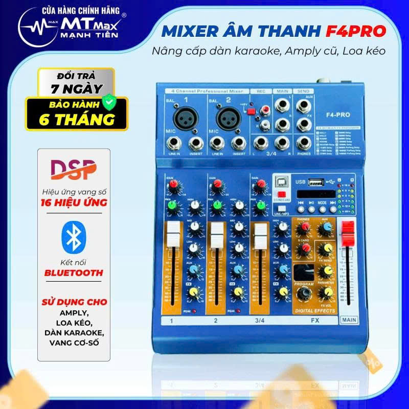 Bàn Trộn Âm Thanh F4 Pro 16 Chế Độ Vang Kết Hợp Được Với Mọi Loa Kéo , Amply