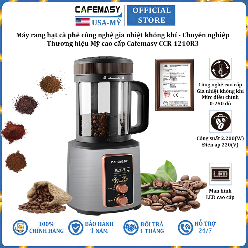 Máy rang hạt cà phê công nghệ gia nhiệt không khí thương hiệu Mỹ cao cấp Cafemasy CCR-1210R3 - Hàng Nhập Khẩu