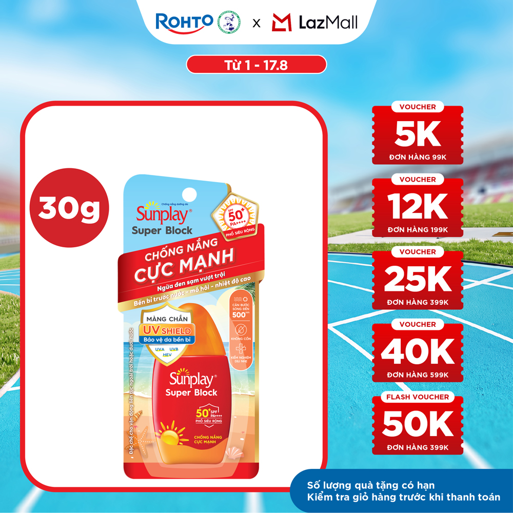 Kem chống nắng Sunplay cực mạnh, ngừa đen sạm da hiệu quả dạng sữa Sunplay Super Block SPF 50+, PA++++ 30g