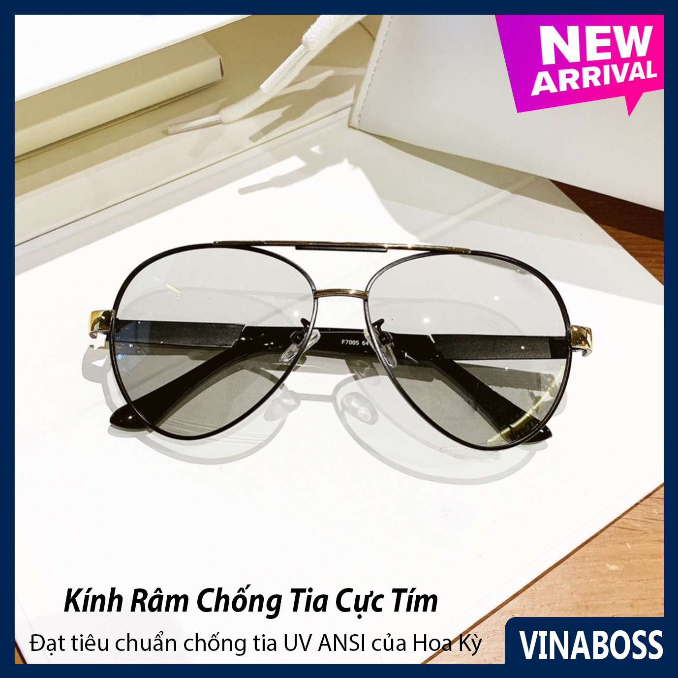 Mắt kính mát nam đổi màu dùng cả ngày và đêm tròng Polaroid VNGC7005- Kính mát nam đổi màu xịn chống chói chống tia UV - Tặng kèm hộp và khăn lau