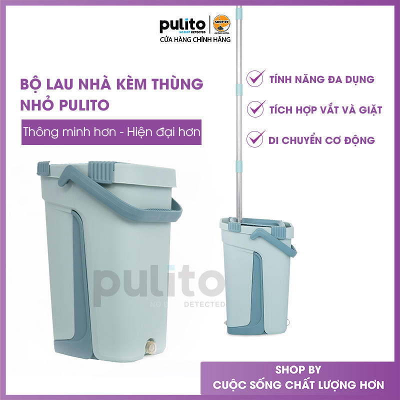 Chổi lau nhà thông minh chính hãng Pulito, bộ lau nhà tự vắt kèm thùng, tặng thêm 1 bông lau thay thế LS-CKT-N
