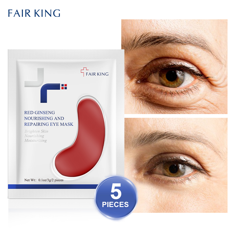 FAIR KING 5PCS Mặt nạ mắt phục hồi và nuôi dưỡng nhân sâm đỏ Xóa nếp nhăn Quầng thâm Chống lão hóa Làm mờ đường nét mịn màng chống nhăn Túi mắt Mặt nạ mắt Serum Nâng cơ Chăm sóc da - intl
